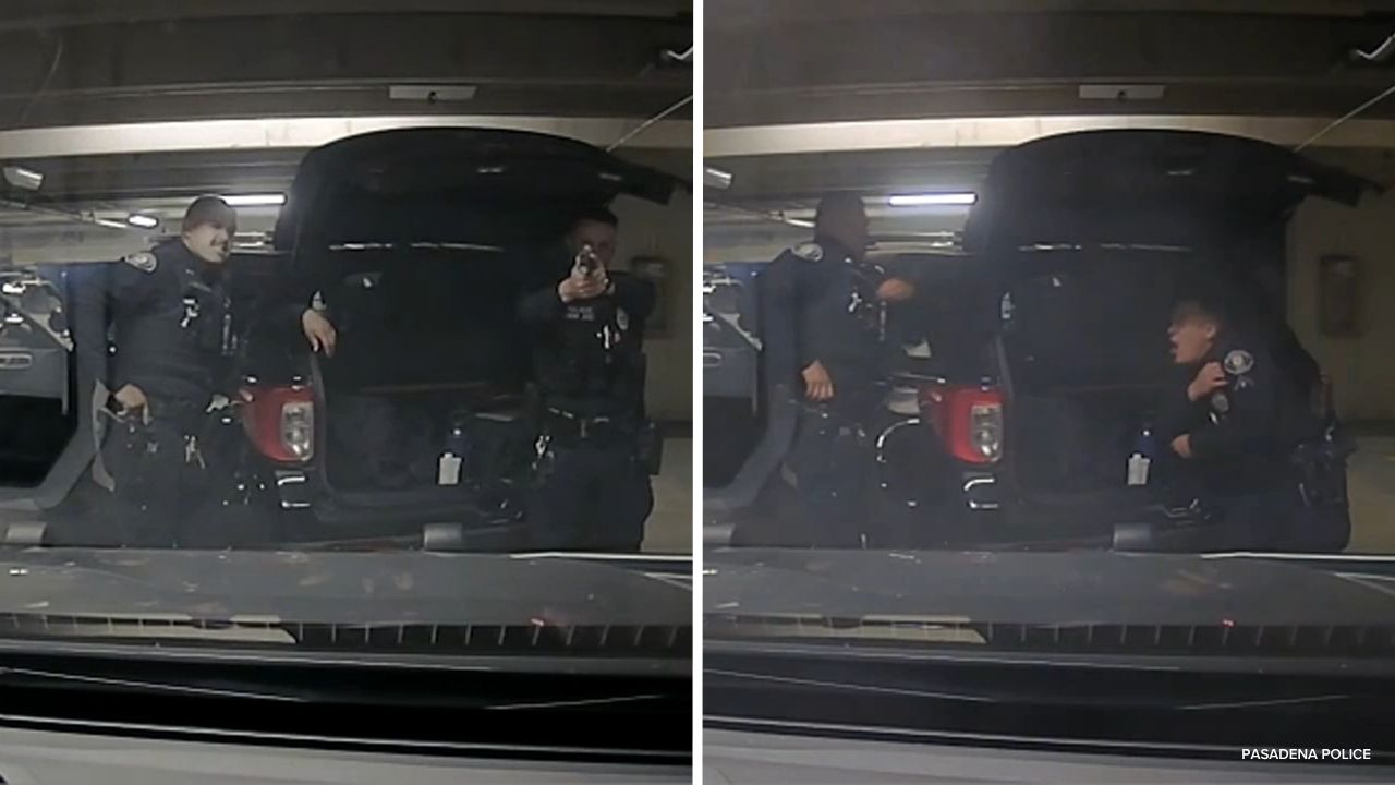 Video shows police officer accidentally shot by fellow cop in 'horseplay' incident in Pasadena, California