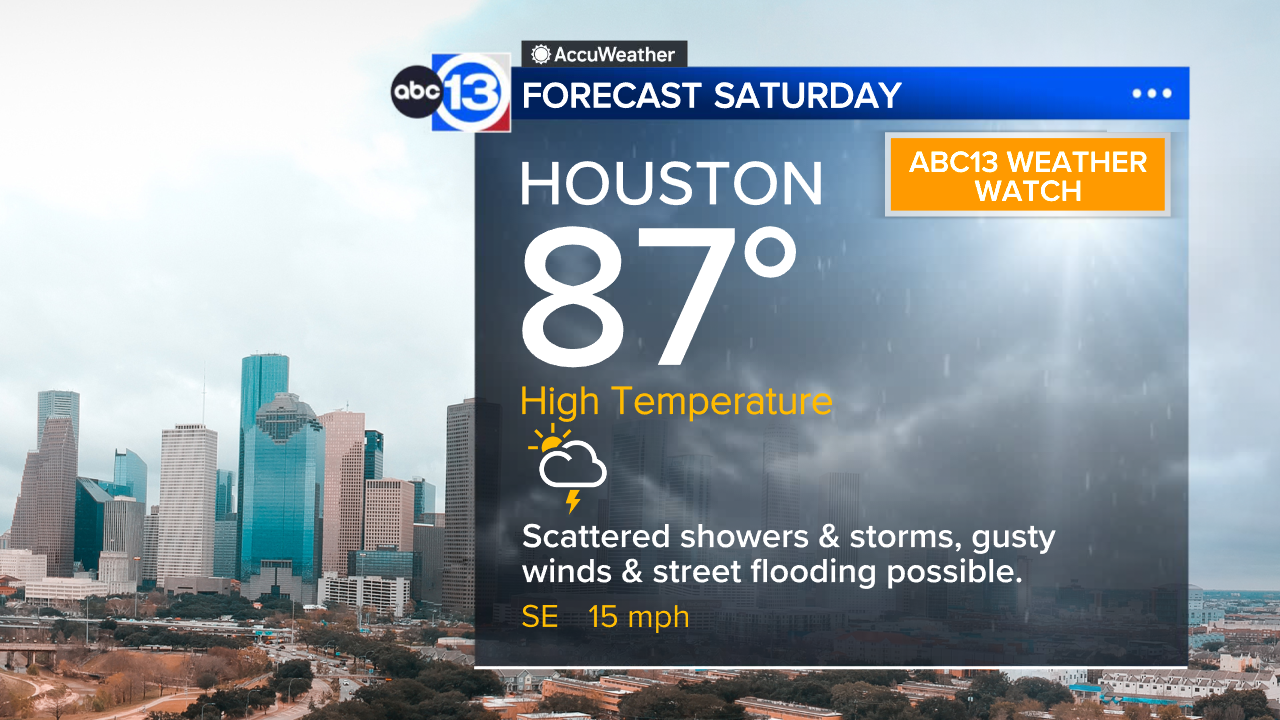 ABC13 Weather Watch for Saturday with scattered storms that could lead to street flooding