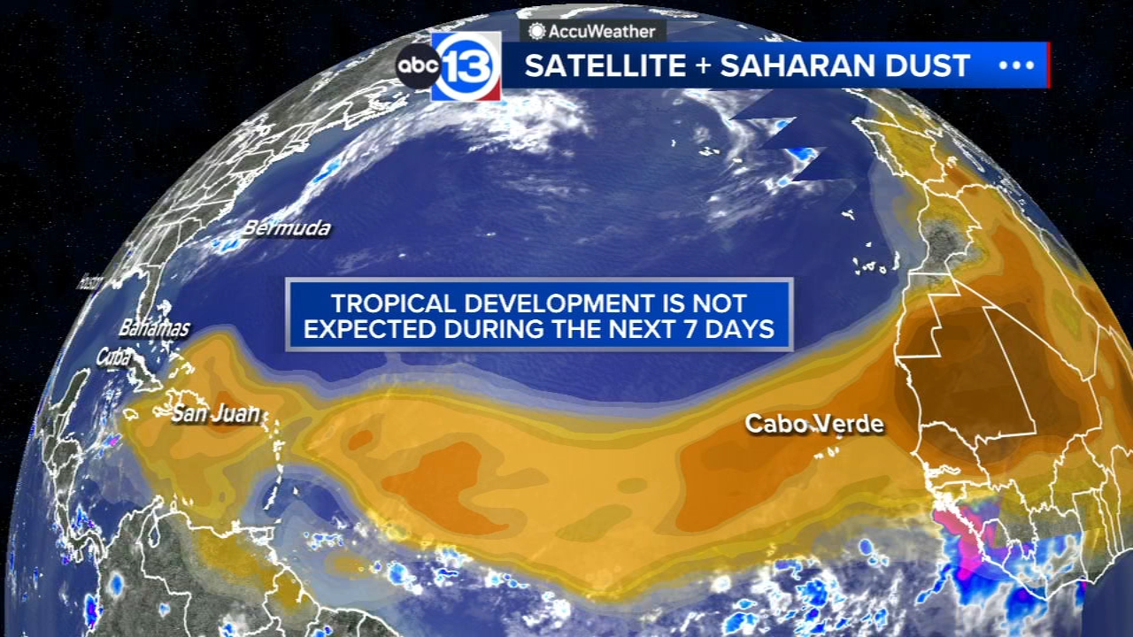 Tropical development is not expected as a large plume of Saharan dust covers the Atlantic basin