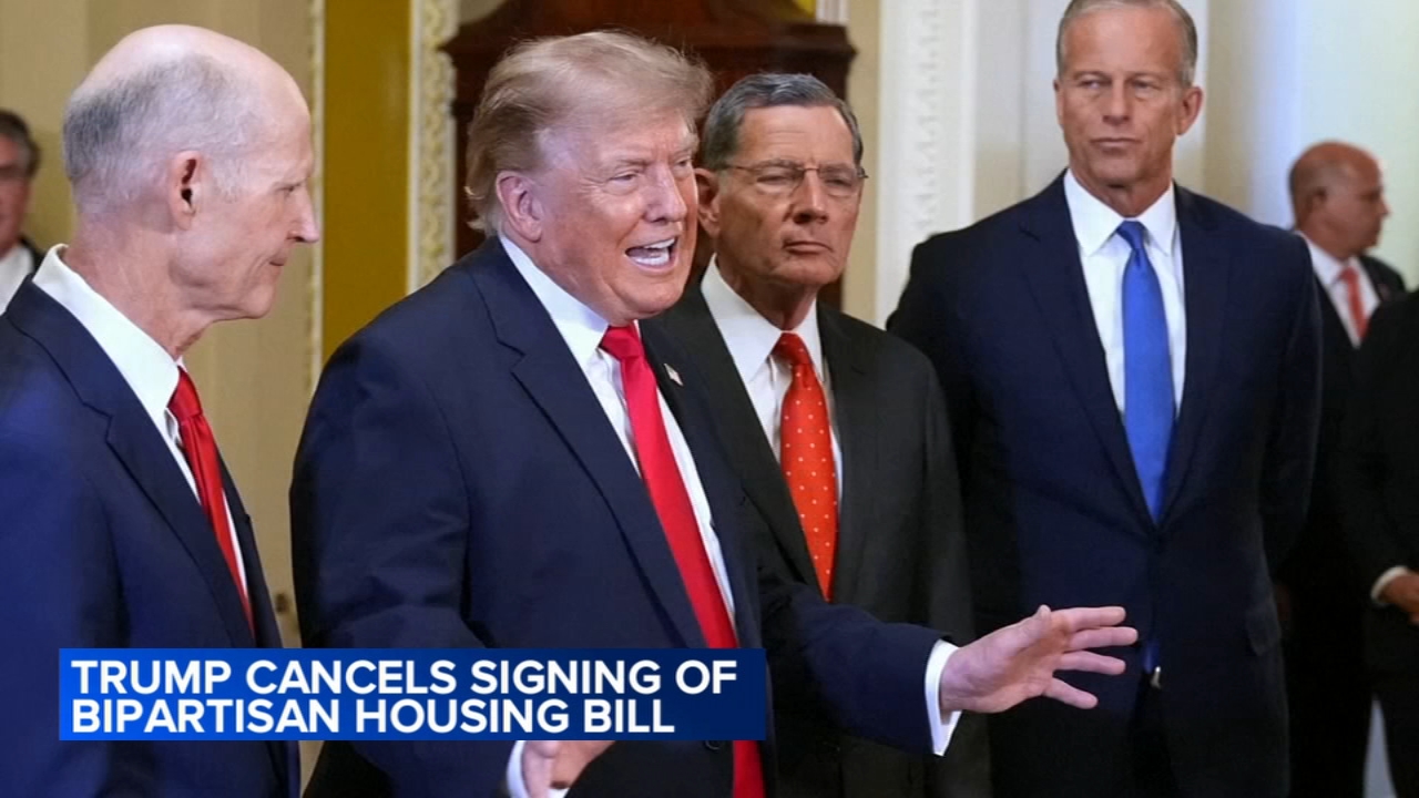 President Donald Trump holds tense meeting with Senate Republicans after calling off signing ceremony for housing bill