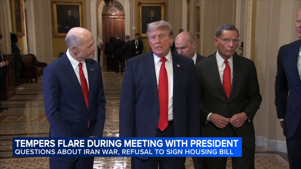 President Donald Trump holds tense meeting with Senate Republicans after calling off signing ceremony for housing bill