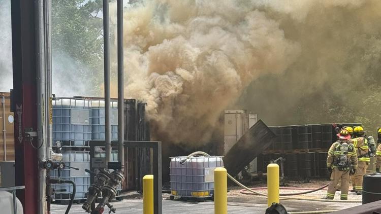 The Woodlands Fire Department Hazmat team responds to chemical plant fire in Montgomery County