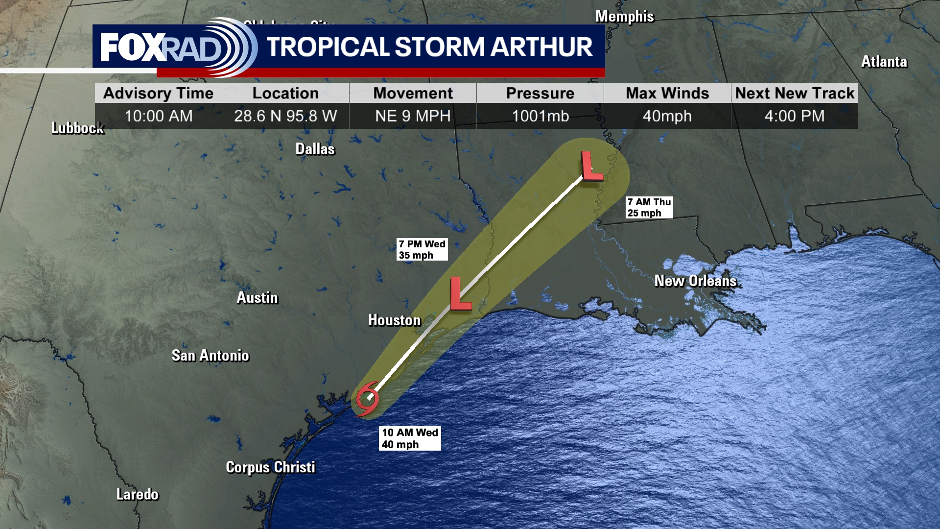 Live tracker: Tropical Storm Arthur forms off Texas coast: Houston impacts, path, radar