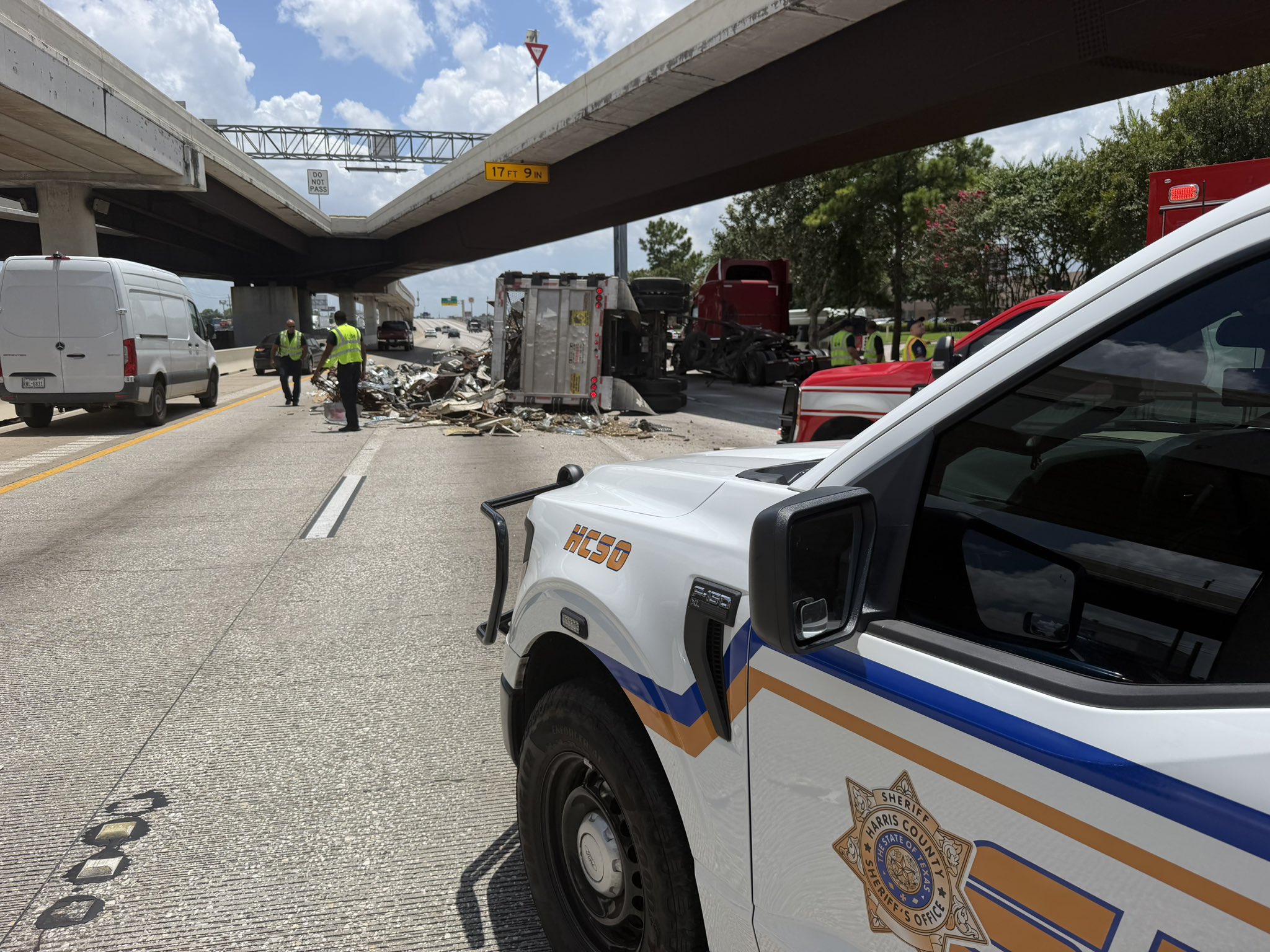 Lost load blocks North Freeway traffic near Aldine area